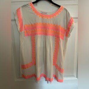 IZZY & LOLA Taos embroidered top, 💕neon pink and orange💕size Large